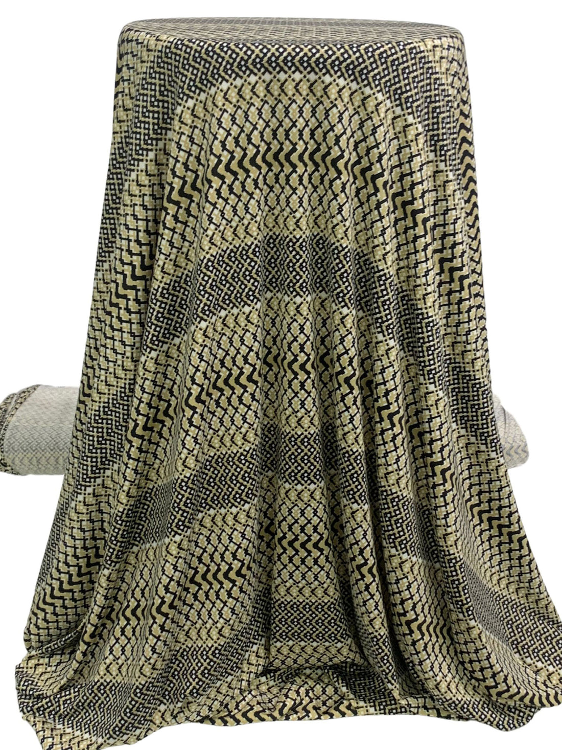 Ecru/Black/Off-White Polyester/Lycra Abstract Horizontal Geometric Print DTY Knit 58W