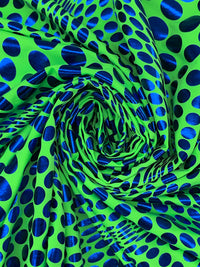 Lemon Lime/Vivid Blue Polyester/Spandex Abstract Wavy Dot Foil Print Activewear Knit - Elite Sportswear - 56W