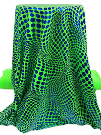 Lemon Lime/Vivid Blue Polyester/Spandex Abstract Wavy Dot Foil Print Activewear Knit - Elite Sportswear - 56W