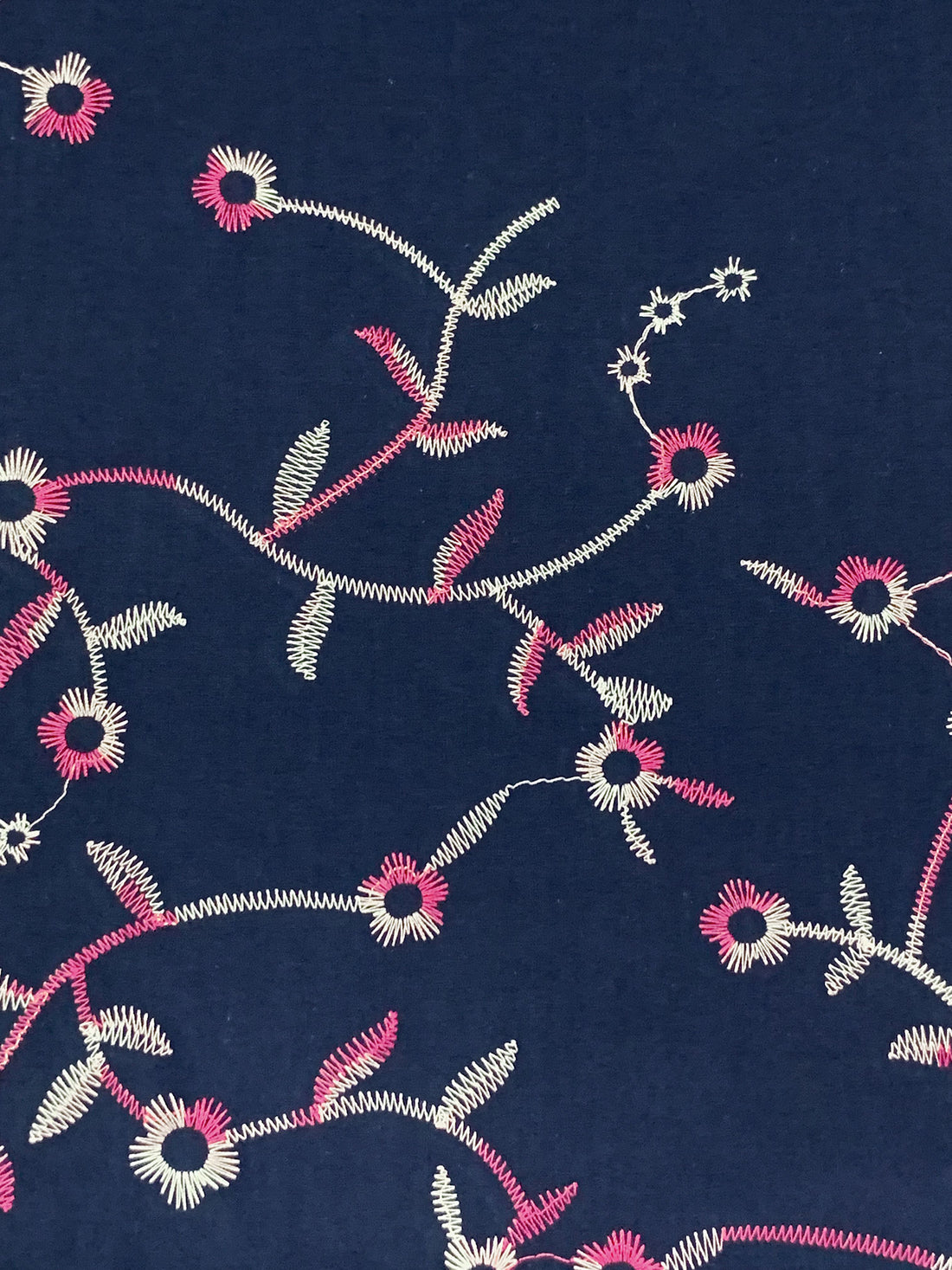 Navy/Pink/White Cotton/Polyester Embroidered Floral Voile 57W