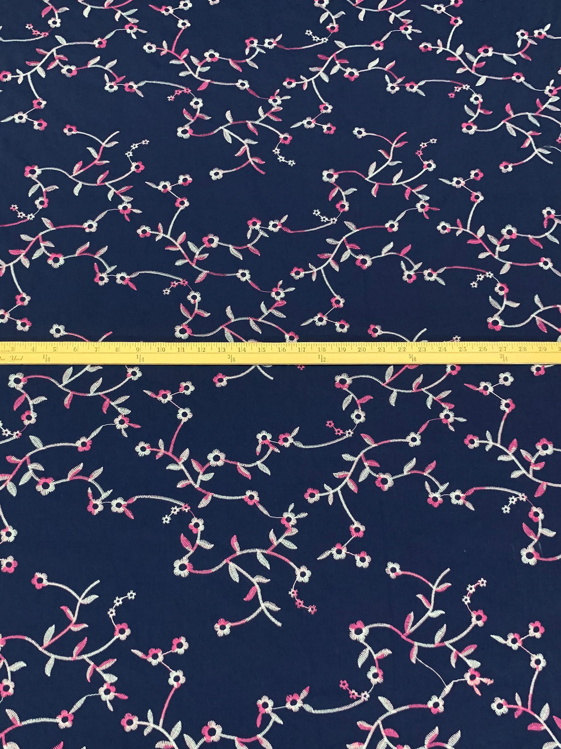 Navy/Pink/White Cotton/Polyester Embroidered Floral Voile 57W