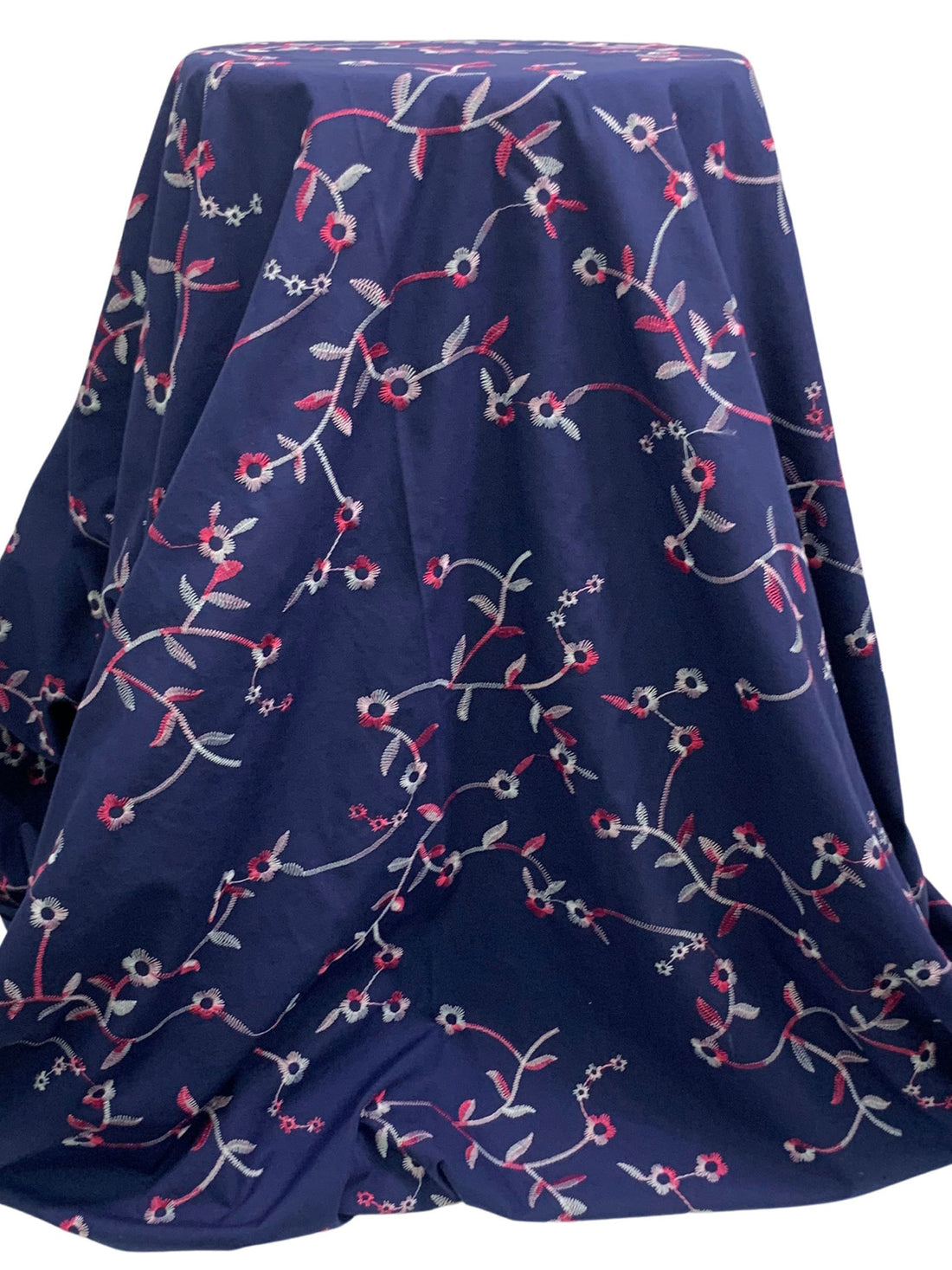 Navy/Pink/White Cotton/Polyester Embroidered Floral Voile 57W