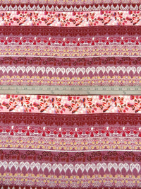 Turkish Rose/Rosewood/Off-White/Multi 100% Rayon Floral & Paisley Horizontal Stripe Print Jacquard Challis 56W