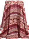 Turkish Rose/Rosewood/Off-White/Multi 100% Rayon Floral & Paisley Horizontal Stripe Print Jacquard Challis 56W