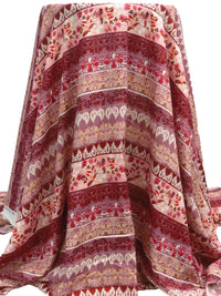 Turkish Rose/Rosewood/Off-White/Multi 100% Rayon Floral & Paisley Horizontal Stripe Print Jacquard Challis 56W