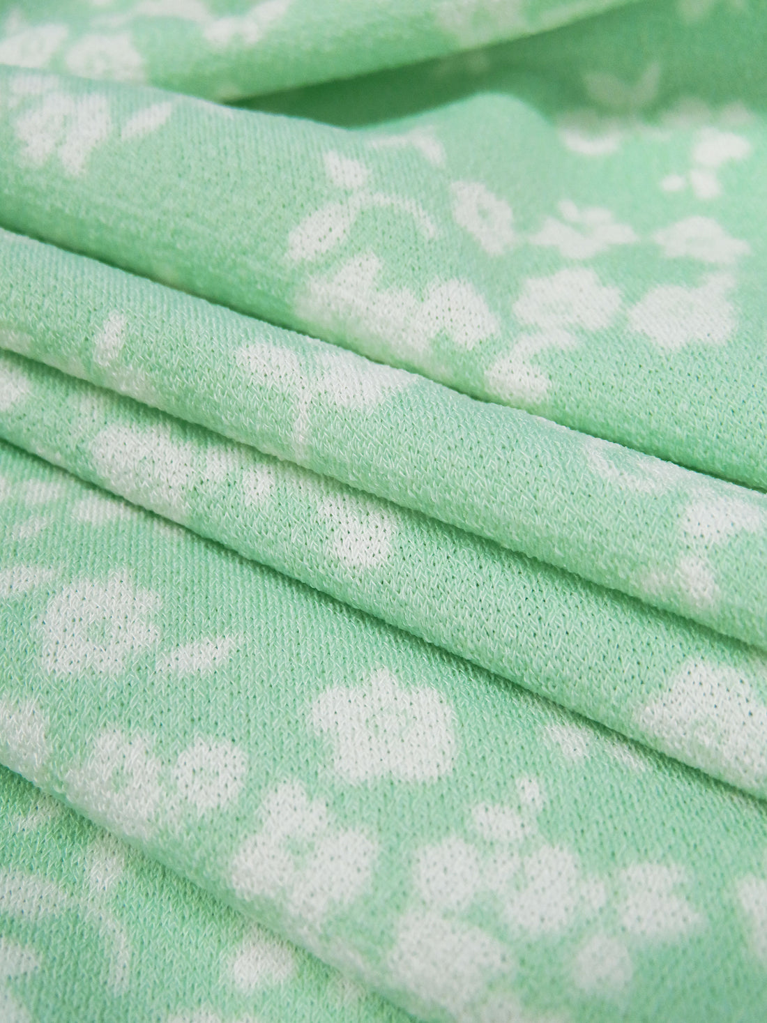 Celadon/White Polyester/Lycra Silhouette Floral Print Crepe Knit 56W