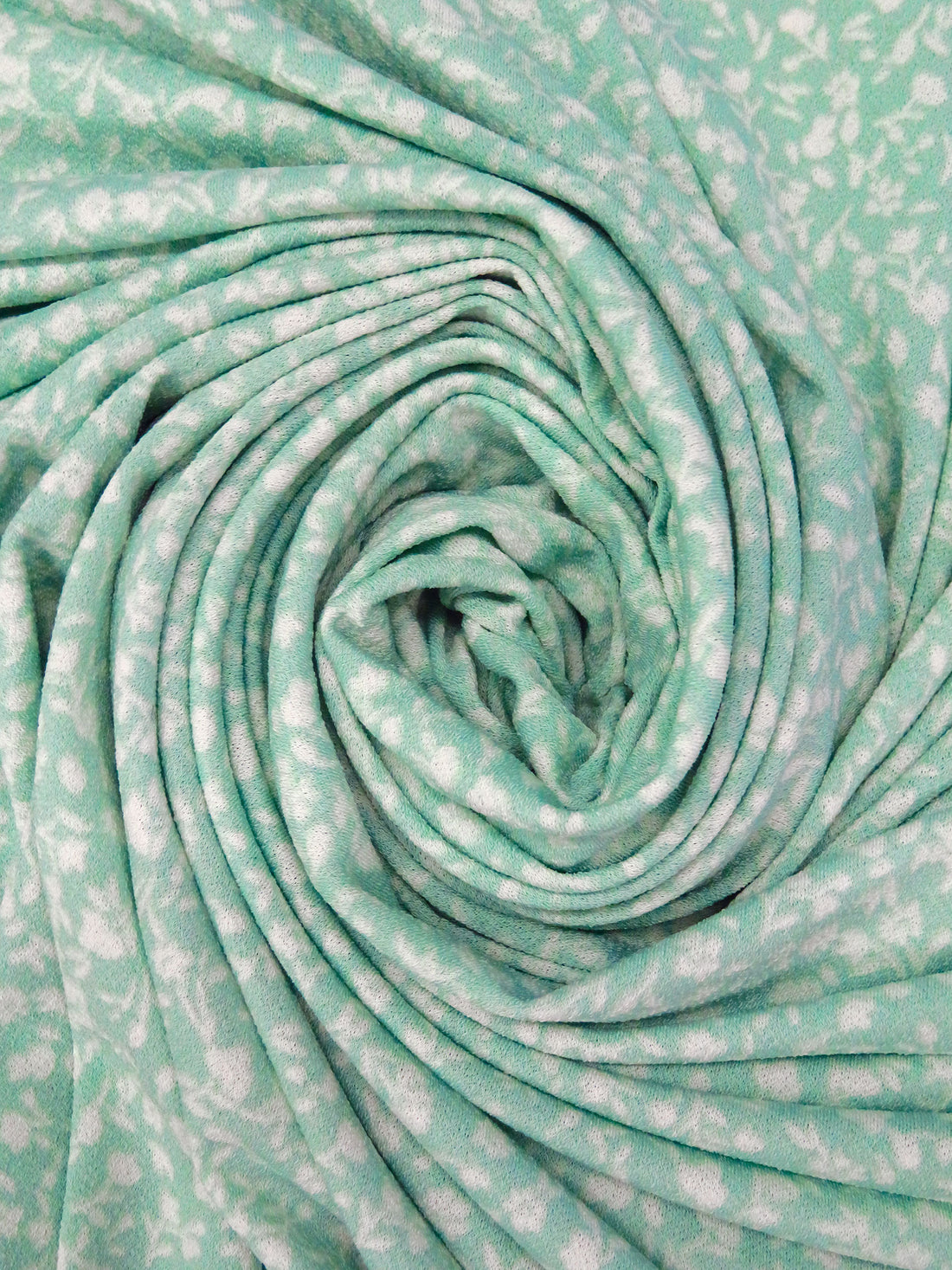 Seafoam Green/Off-White Polyester/Lycra Ditsy Silhouette Floral Print Crepe Knit 58W