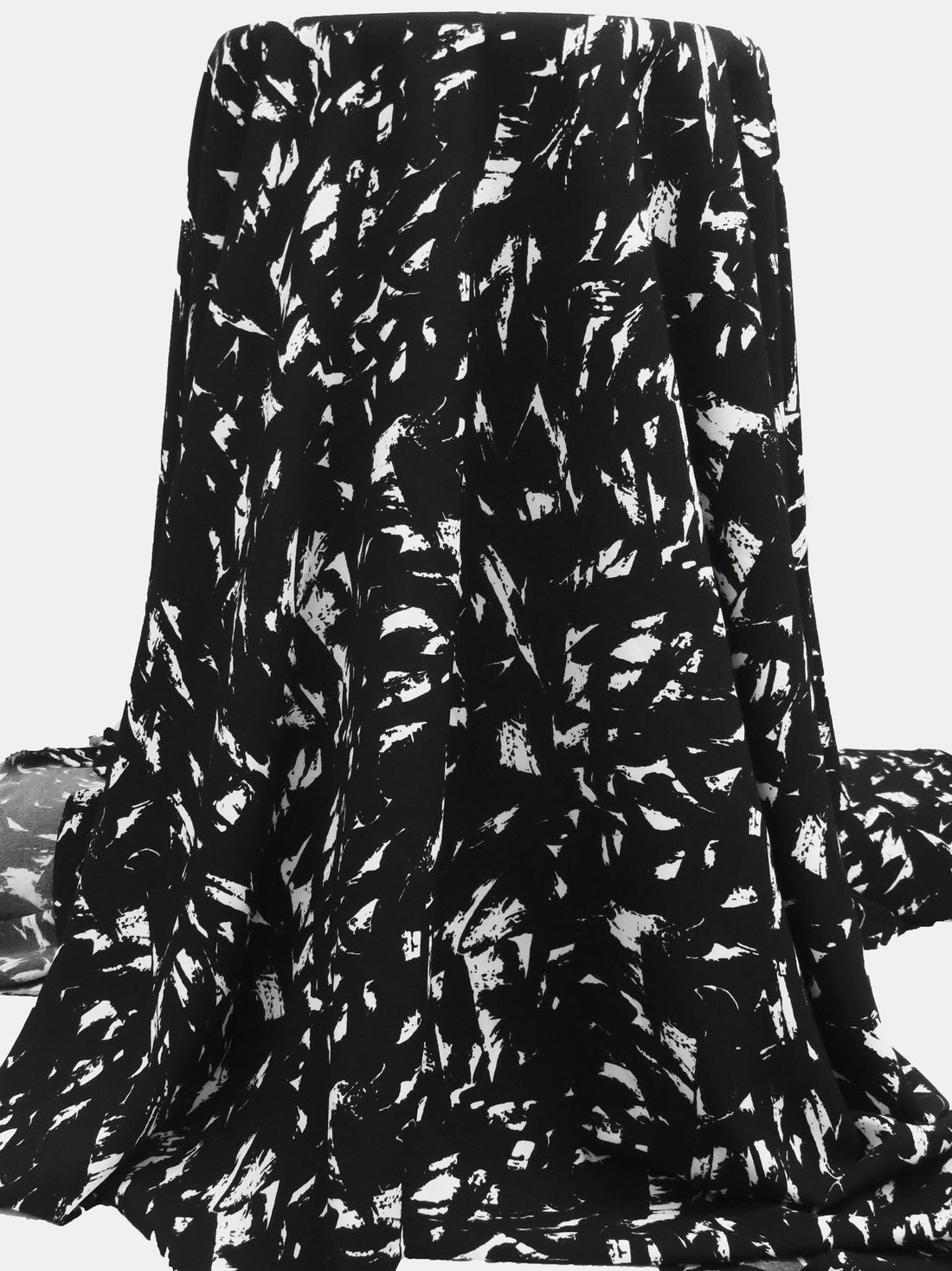 Black/Light Gray 100% Polyester Abstract Brushstroke Print Crepe Blouse Weight Woven 56W