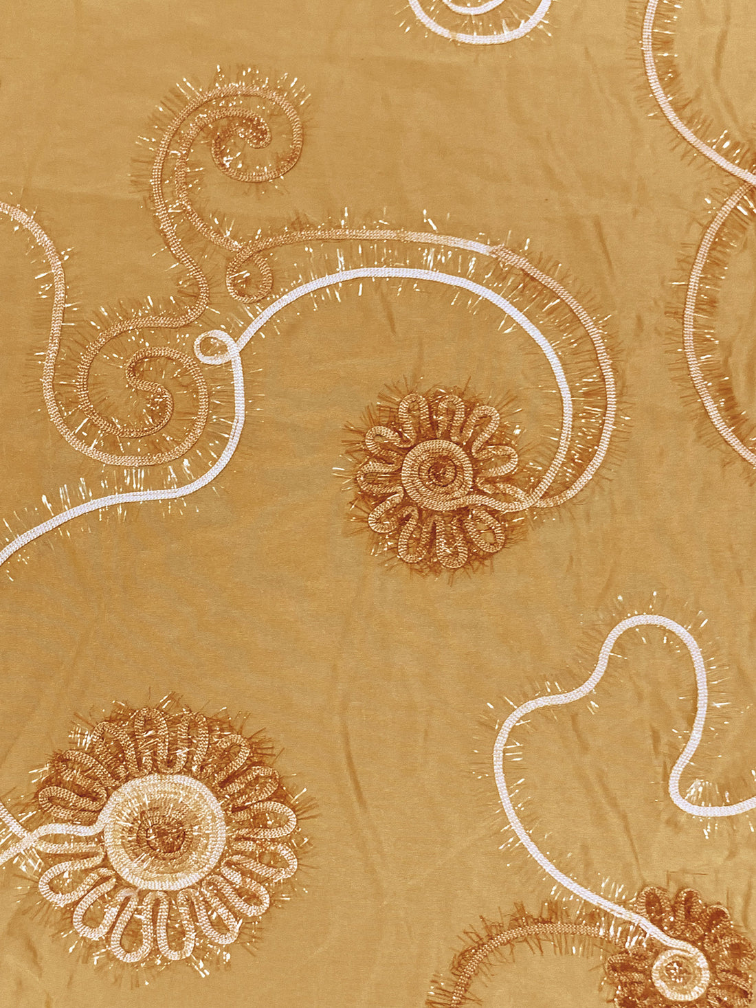 Muted Brass/Multi 100% Polyester Embellished Wavy Loop Eyelash Crinkle Taffeta 57W