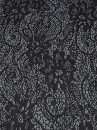 Lead Gray/Black Polyester/Cotton Floral Lace-Look Jacquard Double Knit - Famous Dress Designer - 60W