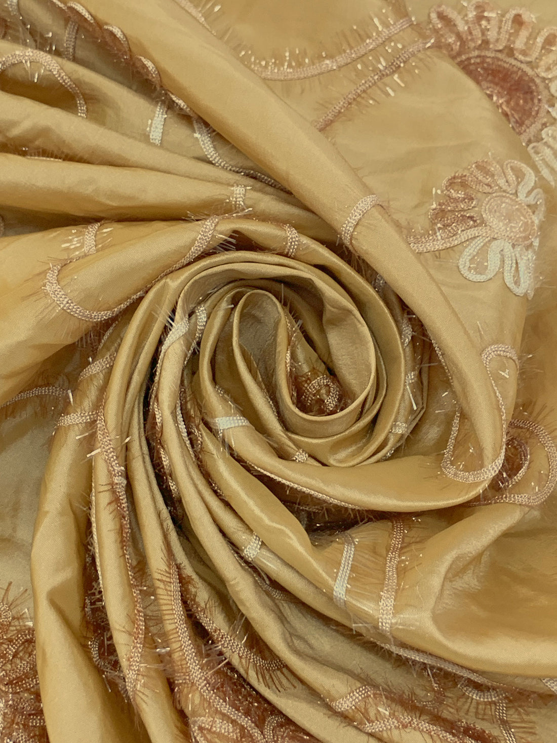 Muted Brass/Multi 100% Polyester Embellished Wavy Loop Eyelash Crinkle Taffeta 57W
