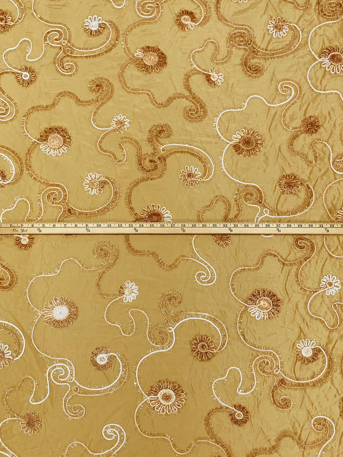 Muted Brass/Multi 100% Polyester Embellished Wavy Loop Eyelash Crinkle Taffeta 57W