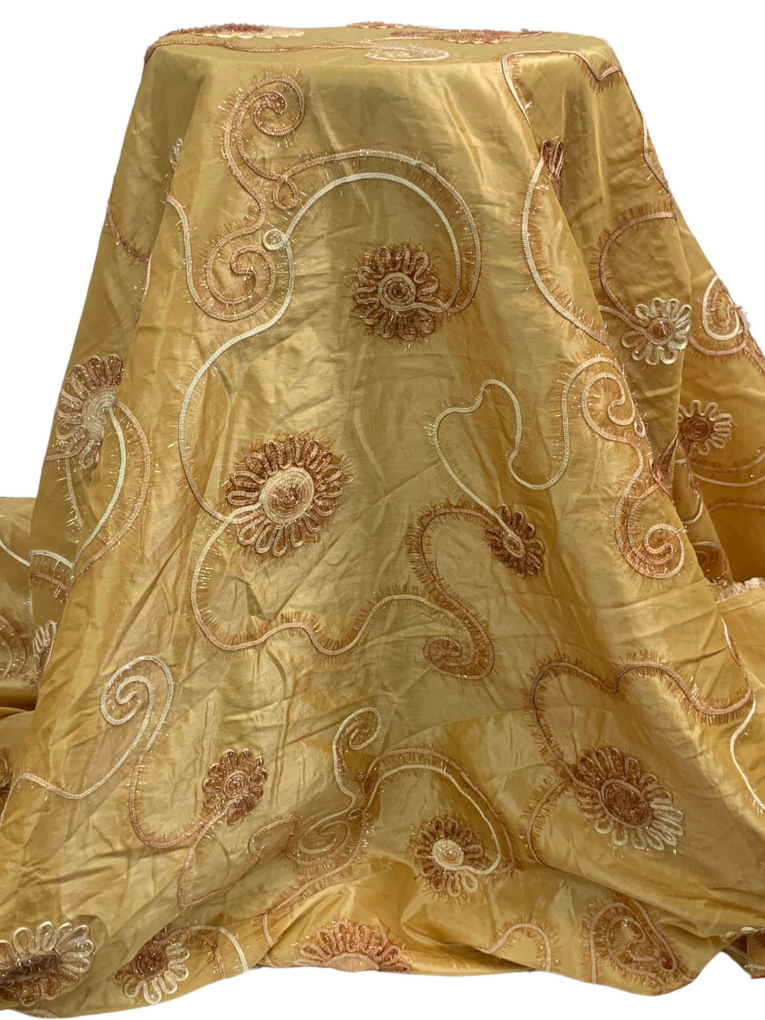 Muted Brass/Multi 100% Polyester Embellished Wavy Loop Eyelash Crinkle Taffeta 57W
