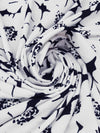 Chalk White/Muted Midnight Navy 100% Polyester Floral Print Crepe - Famous Dress Designer - 58W