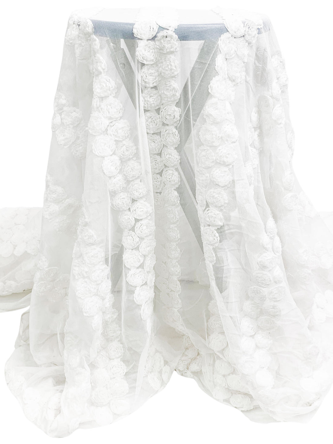 White 100% Nylon Embellished Rosettes Netting 52W