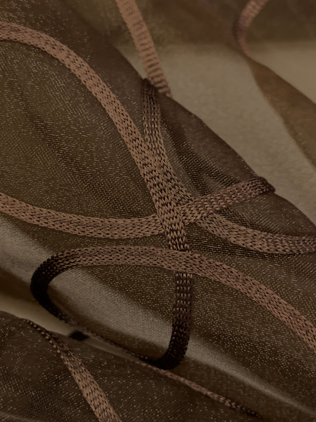Bold Bark Brown 100% Polyester Embellished Loops Organza 106W