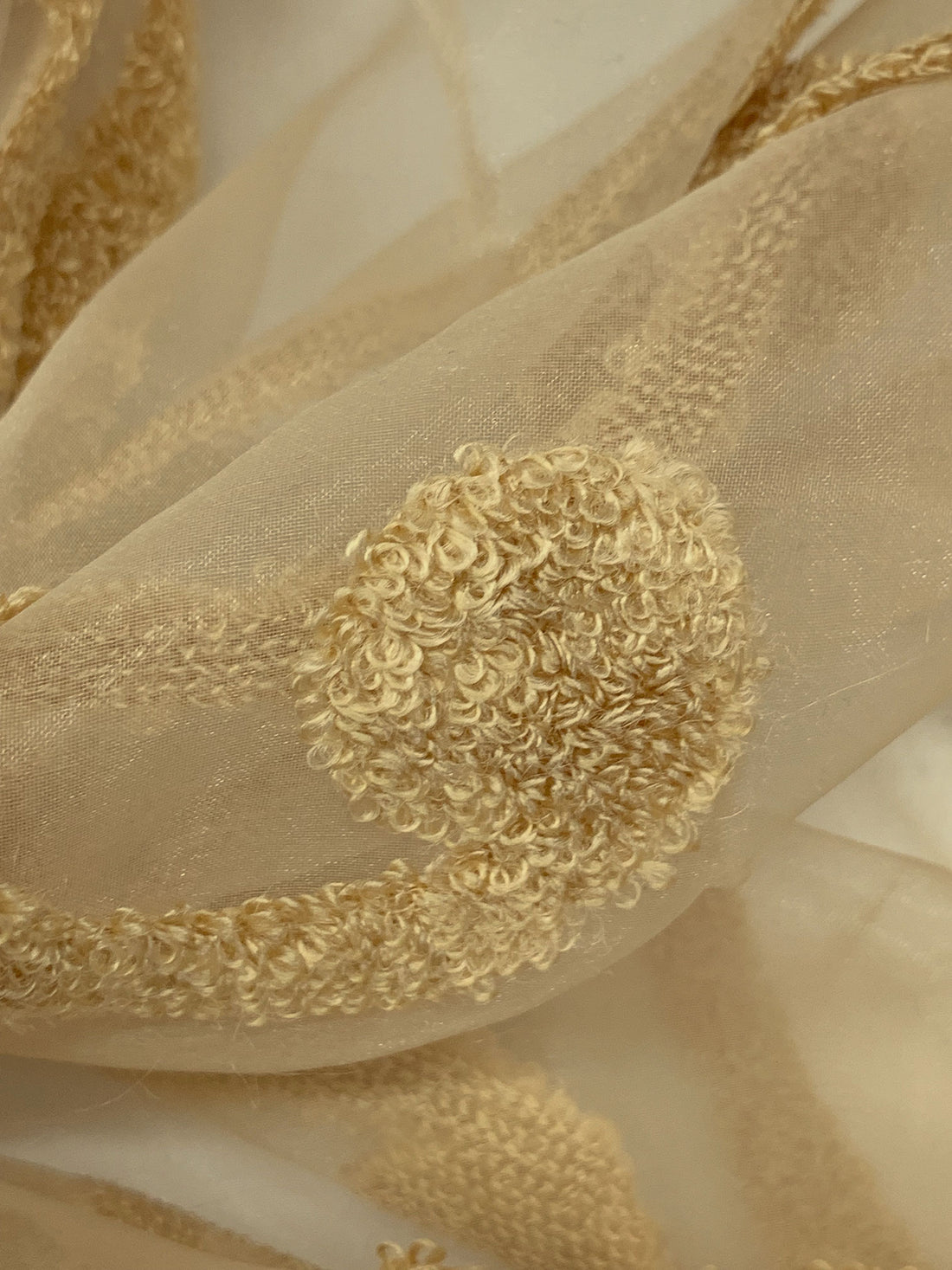 Pale Oak Cotton/Nylon Terry Loop Scrolls Embellished Organza 58W