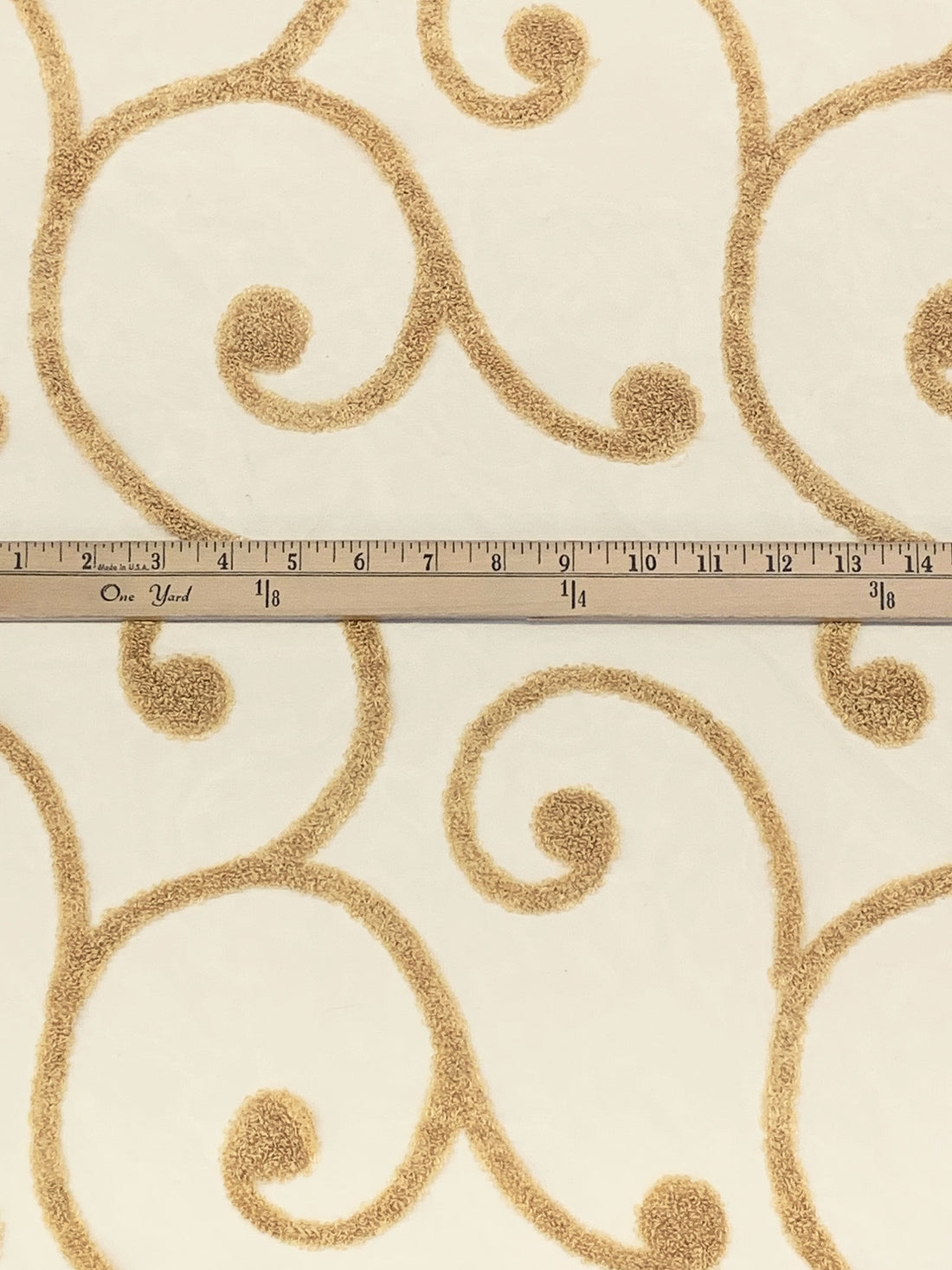 Pale Oak Cotton/Nylon Terry Loop Scrolls Embellished Organza 58W