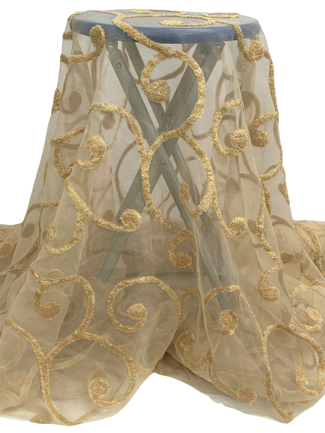 Pale Oak Cotton/Nylon Terry Loop Scrolls Embellished Organza 58W