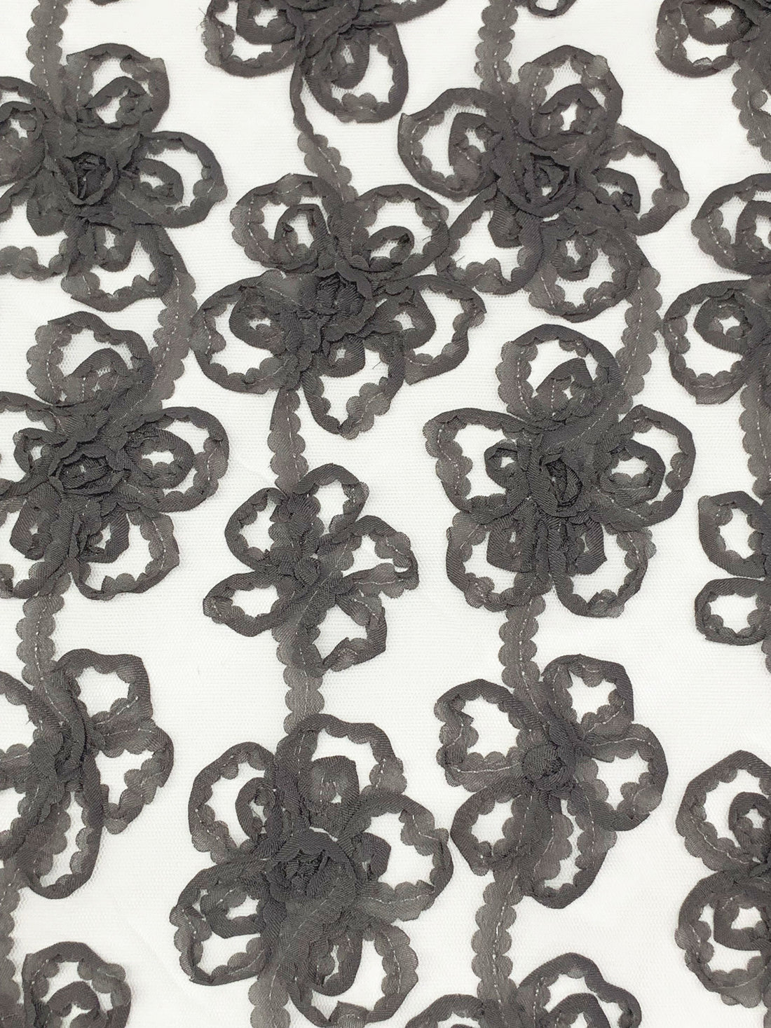Dim Gray/Off-White 100% Nylon Embellished Floral Netting 55W