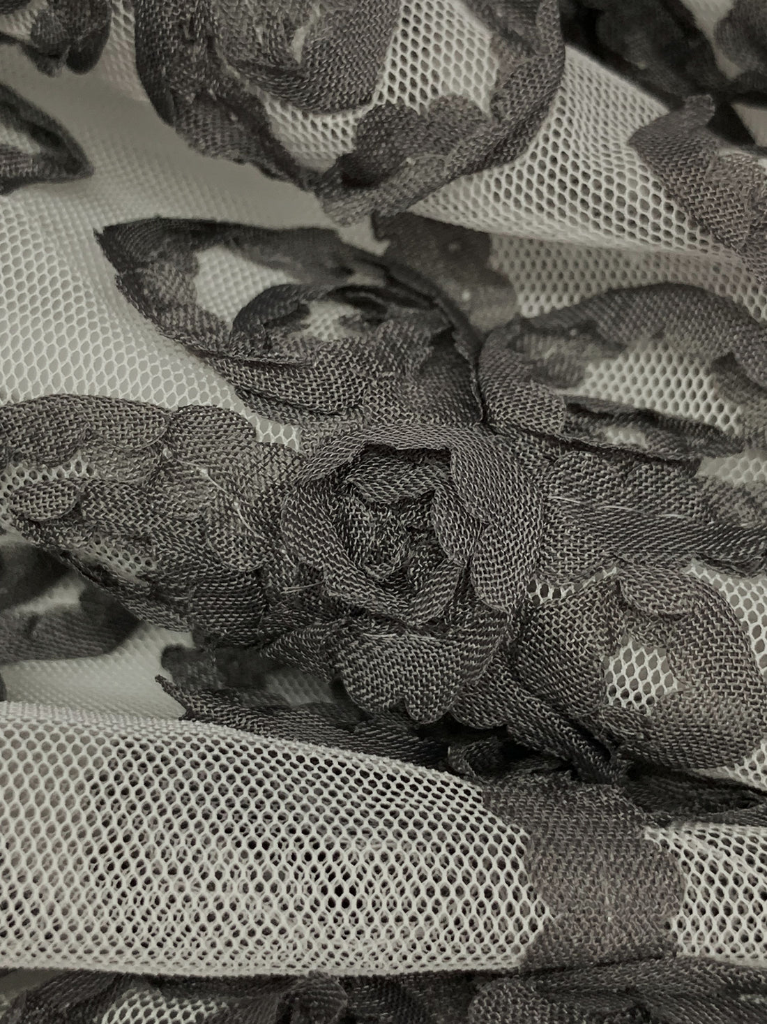 Dim Gray/Off-White 100% Nylon Embellished Floral Netting 55W