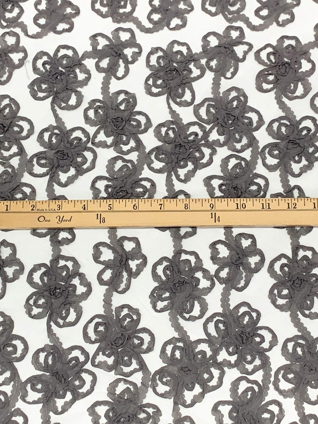 Dim Gray/Off-White 100% Nylon Embellished Floral Netting 55W