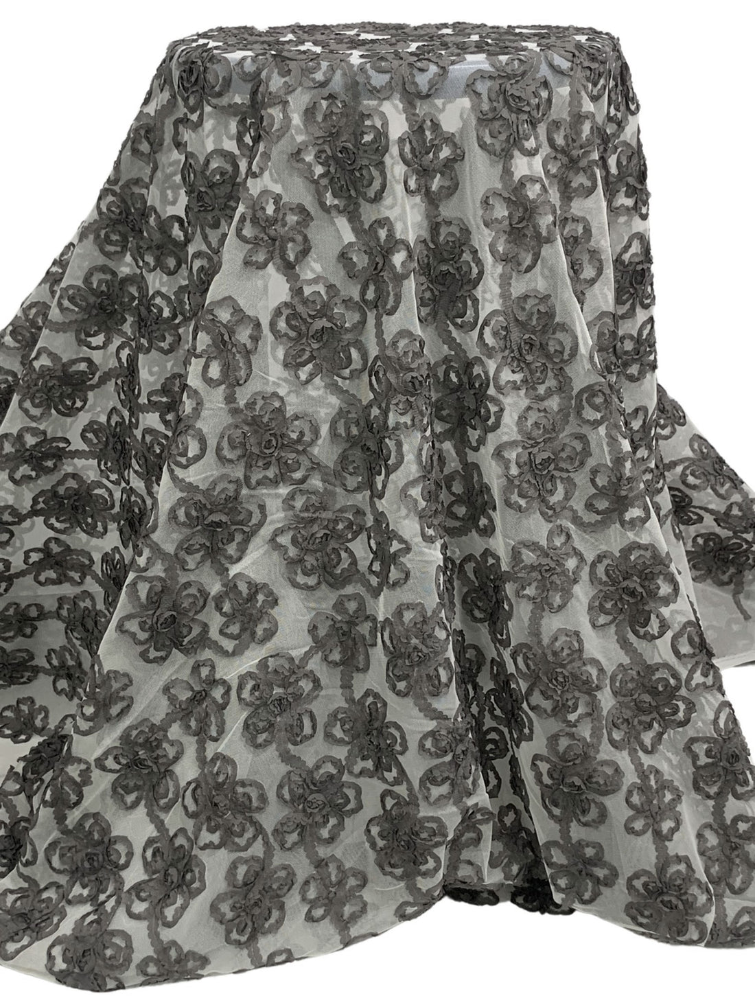Dim Gray/Off-White 100% Nylon Embellished Floral Netting 55W