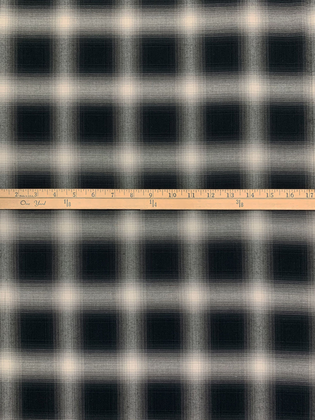 Black/Bone/Titanium 100% Rayon Gradient Plaid Flannel Shirting 58W