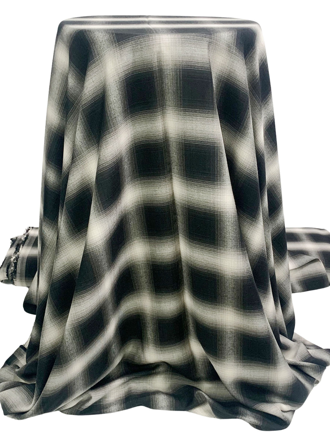 Black/Bone/Titanium 100% Rayon Gradient Plaid Flannel Shirting 58W