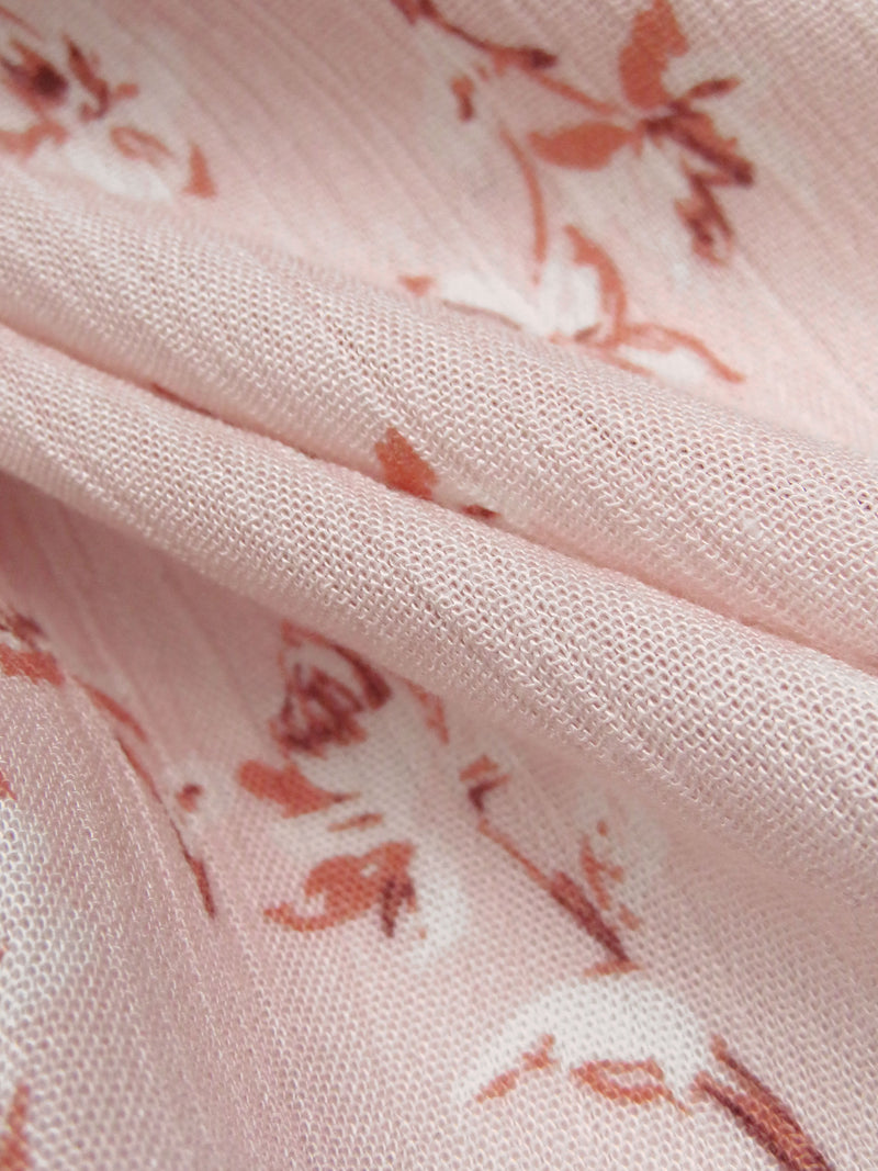 Lotion Pink/White/Poppy Petal/Rose Taupe 100% Rayon Floral Print Crinkle Challis 50W