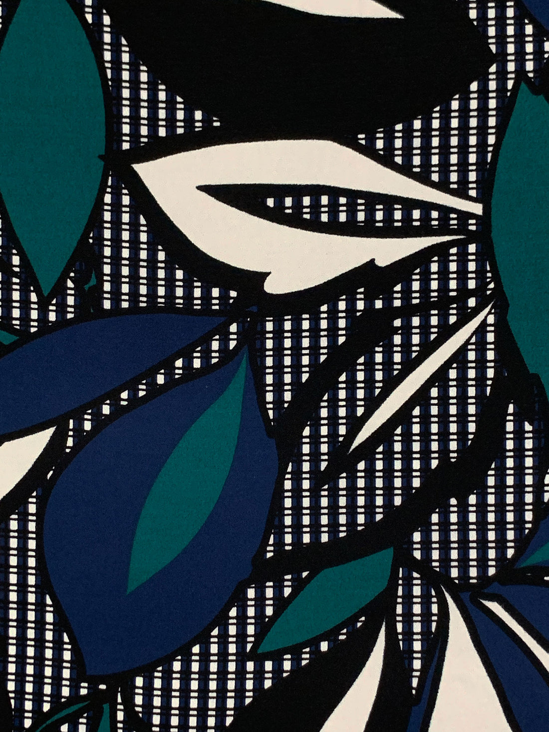 Navy/Deep Evergreen/Black/Multi 100% Rayon Floral Over Grid Print Crepe Blouse Weight Woven 55W