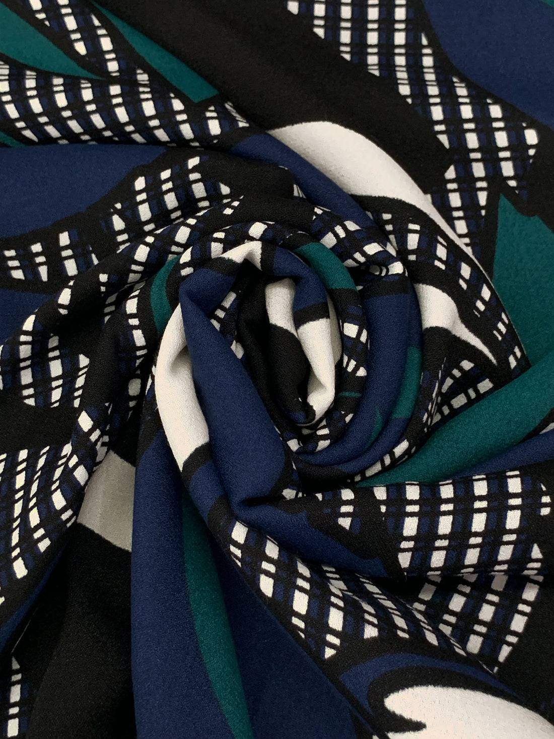 Navy/Deep Evergreen/Black/Multi 100% Rayon Floral Over Grid Print Crepe Blouse Weight Woven 55W