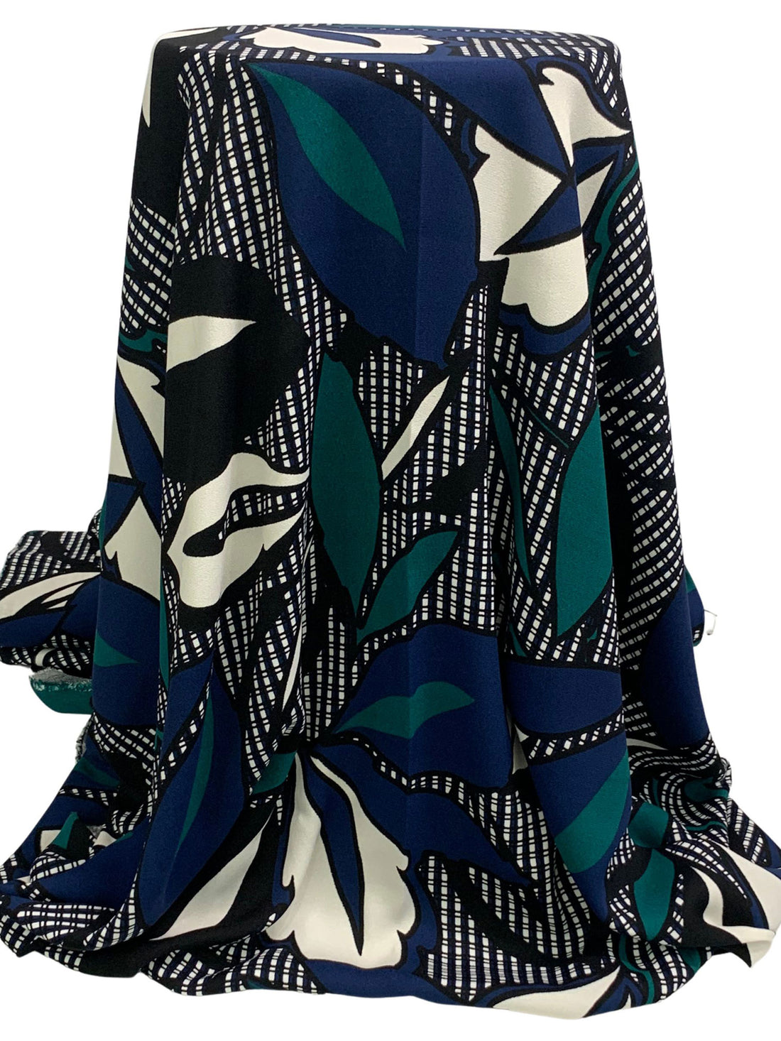Navy/Deep Evergreen/Black/Multi 100% Rayon Floral Over Grid Print Crepe Blouse Weight Woven 55W