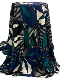 Navy/Deep Evergreen/Black/Multi 100% Rayon Floral Over Grid Print Crepe Blouse Weight Woven 55W