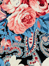 Cerulean Frost/Melon Pink/Black/Crimson 100% Polyester Ornate Paisley Floral Scrolls Print Charmeuse - Famous Dress Designer - 56W