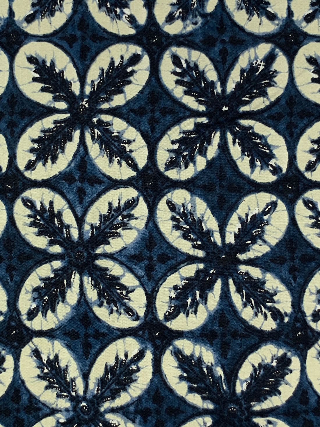 Navy/Sage Beige/Black 100% Cotton Floral Medallion Print Shirting 42W