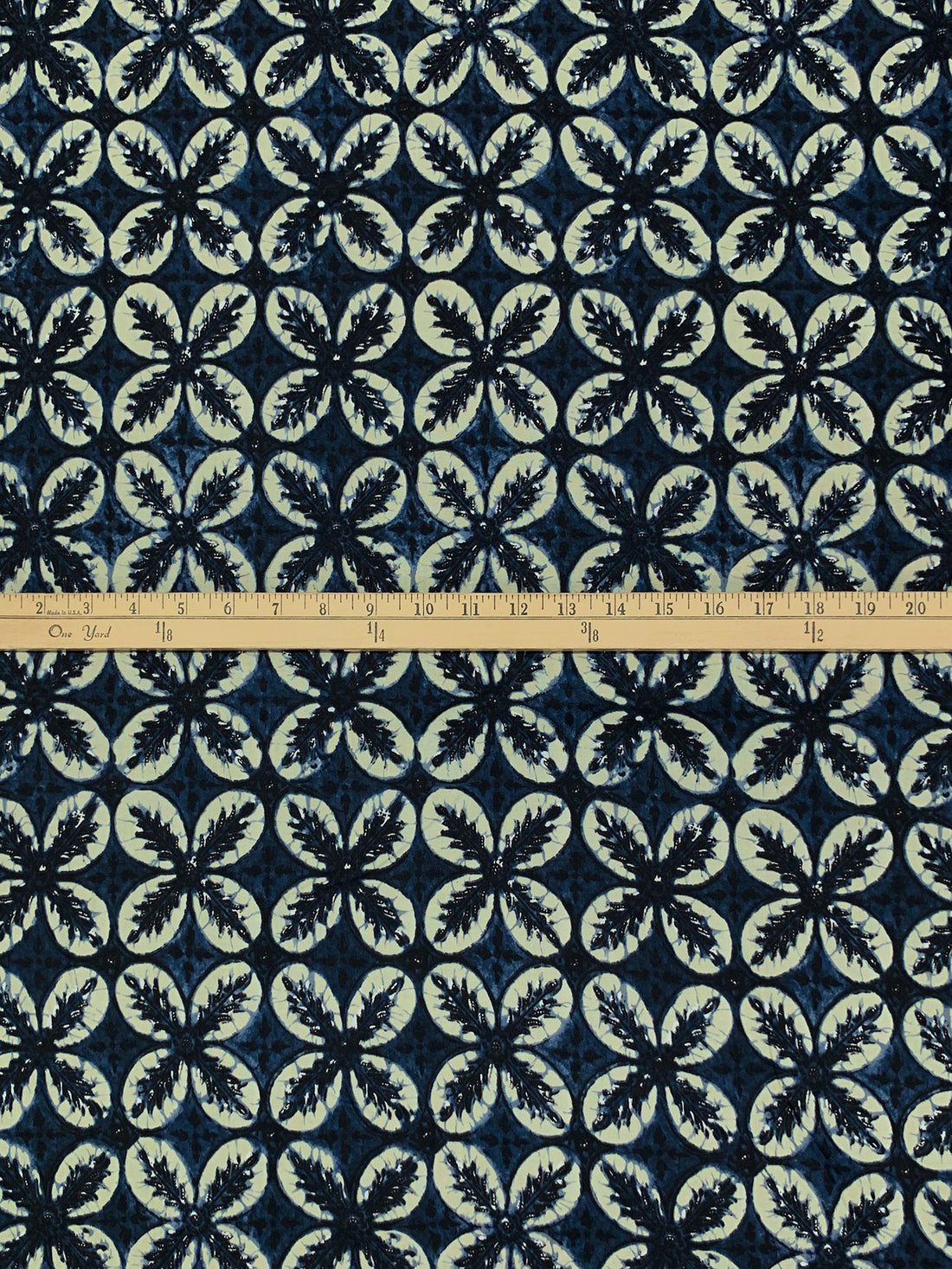 Navy/Sage Beige/Black 100% Cotton Floral Medallion Print Shirting 42W