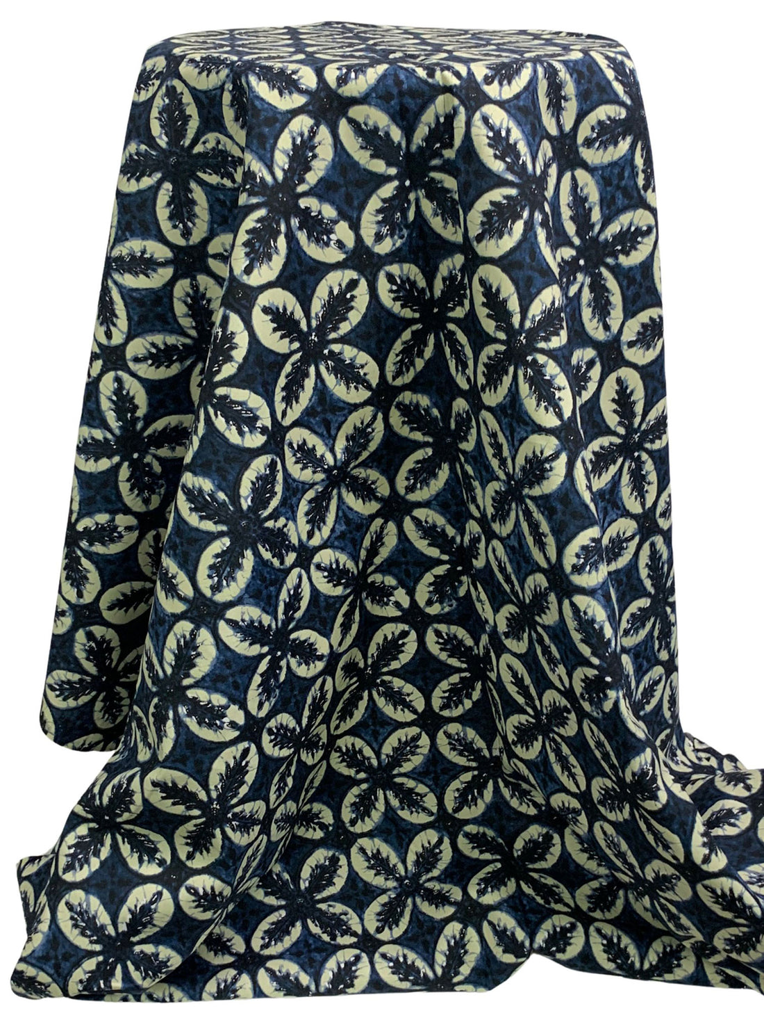 Navy/Sage Beige/Black 100% Cotton Floral Medallion Print Shirting 42W