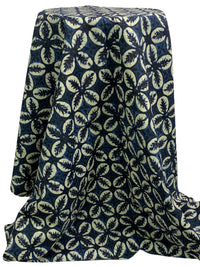 Navy/Sage Beige/Black 100% Cotton Floral Medallion Print Shirting 42W