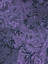 Lavender/Black 100% Polyester Abstract Sketch Floral Print Charmeuse - Famous Dress Designer - 58W