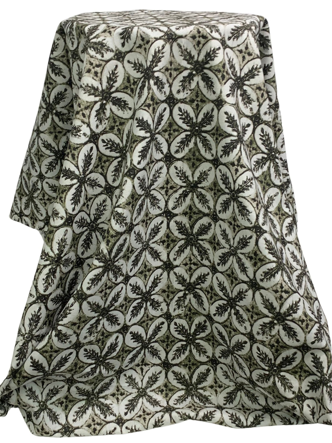 Old Bamboo/Off-White/Black 100% Cotton Floral Medallion Print Shirting 42W