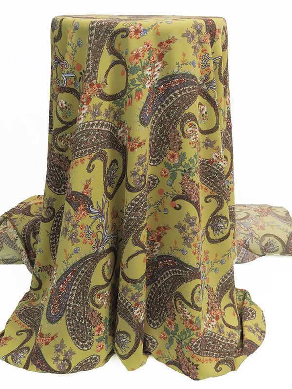 Brassy Yellow/Rust Red/Carolina Blue/Multi 100% Polyester Floral Paisley Print Crepe Chiffon 58W