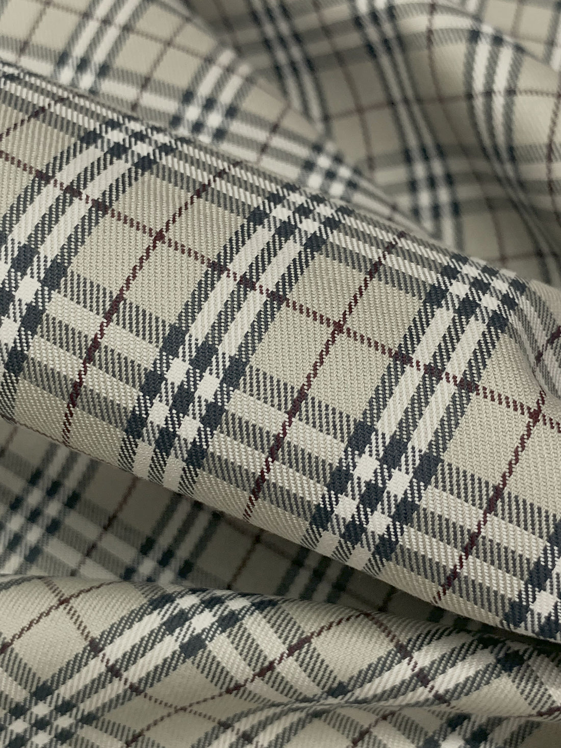 Warm Stone/White/Iron Ore 100% Cotton Plaid Shirting 44W