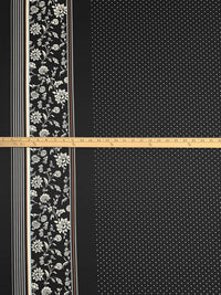 Black/Off-White/Brown/Light Blue Polyester/Lycra Floral Double Border Polka Dot Print Drapey Stretch Satin 57W