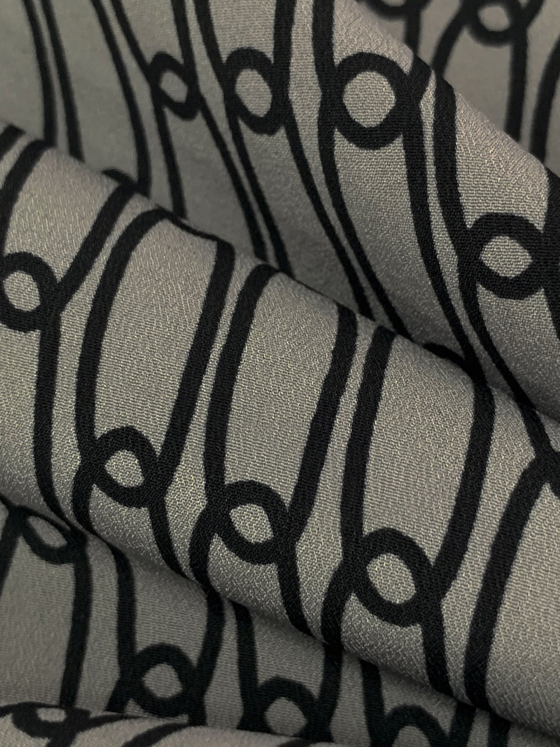 Slate Stone Gray/Black 100% Polyester Connecting Ovals Print Crepe de Chine 57W