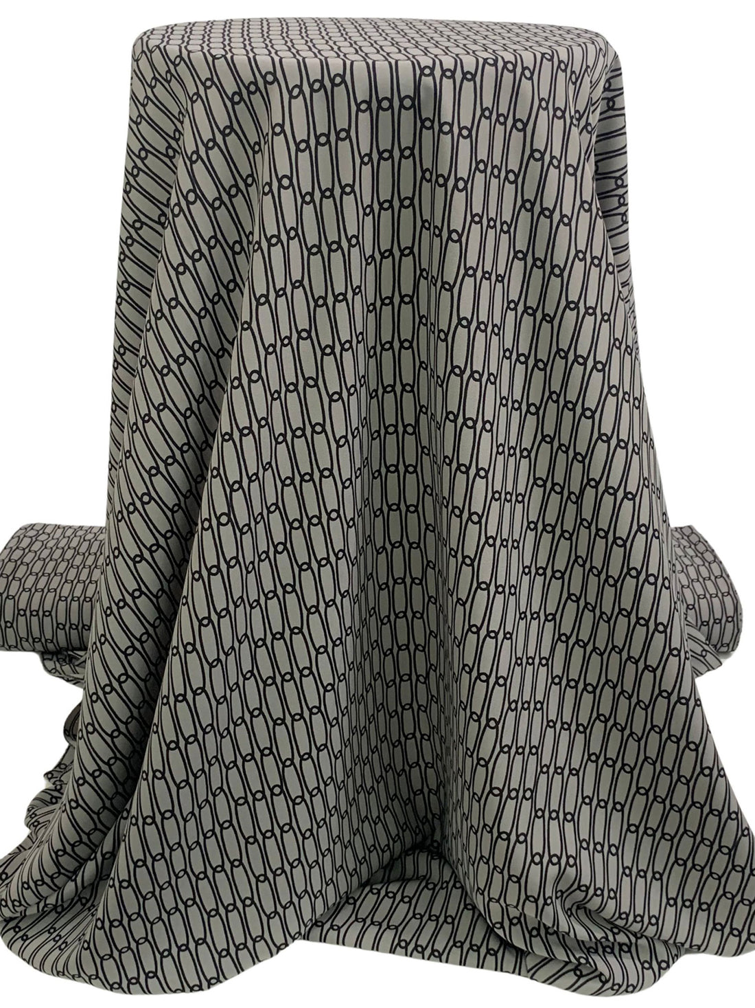 Slate Stone Gray/Black 100% Polyester Connecting Ovals Print Crepe de Chine 57W