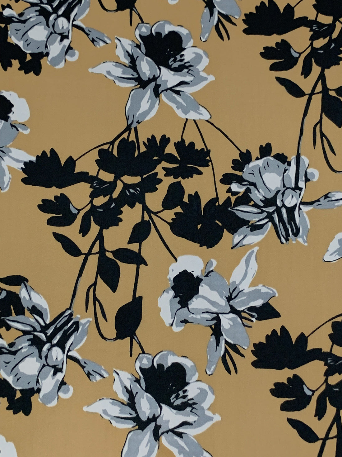 Muted Bronze/Black/Cadet Gray 100% Polyester Floral Print Charmeuse 58W