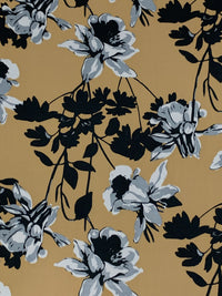 Muted Bronze/Black/Cadet Gray 100% Polyester Floral Print Charmeuse 58W