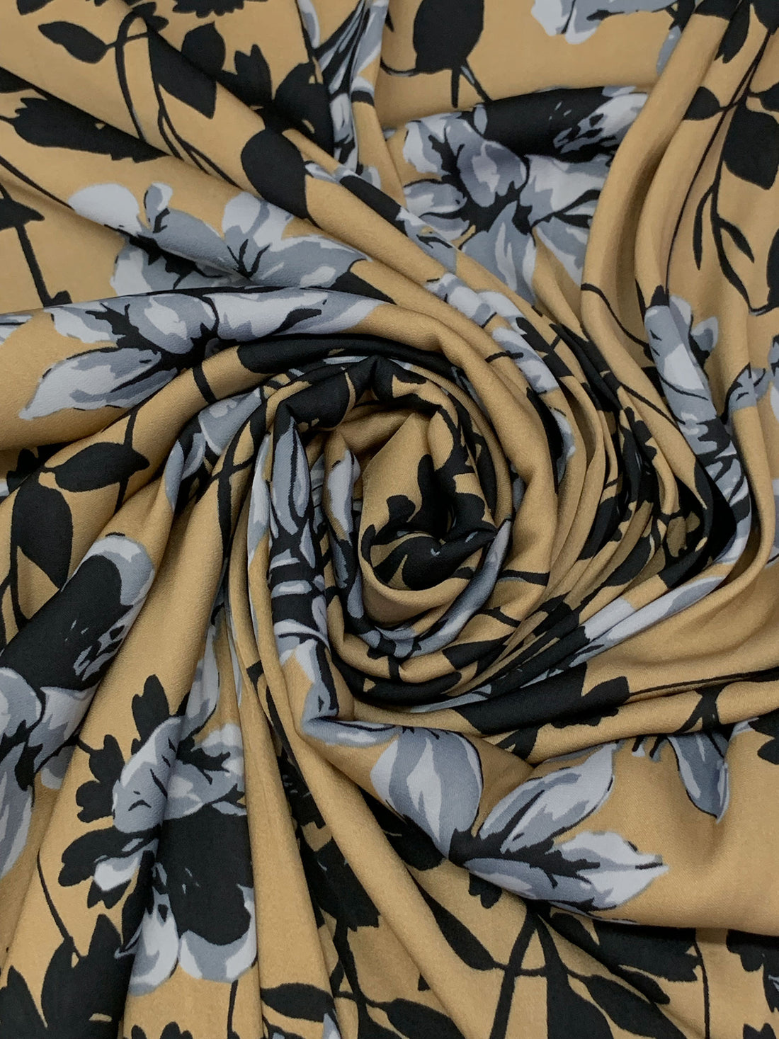 Muted Bronze/Black/Cadet Gray 100% Polyester Floral Print Charmeuse 58W