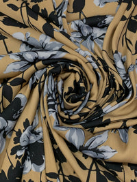 Muted Bronze/Black/Cadet Gray 100% Polyester Floral Print Charmeuse 58W